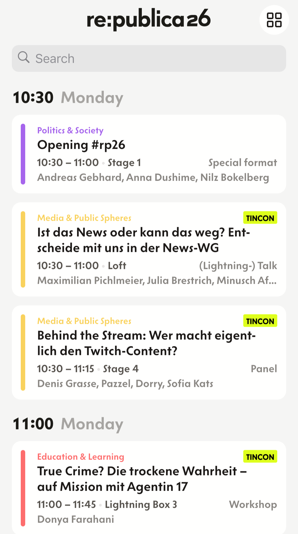 re:publica app session list visual identity